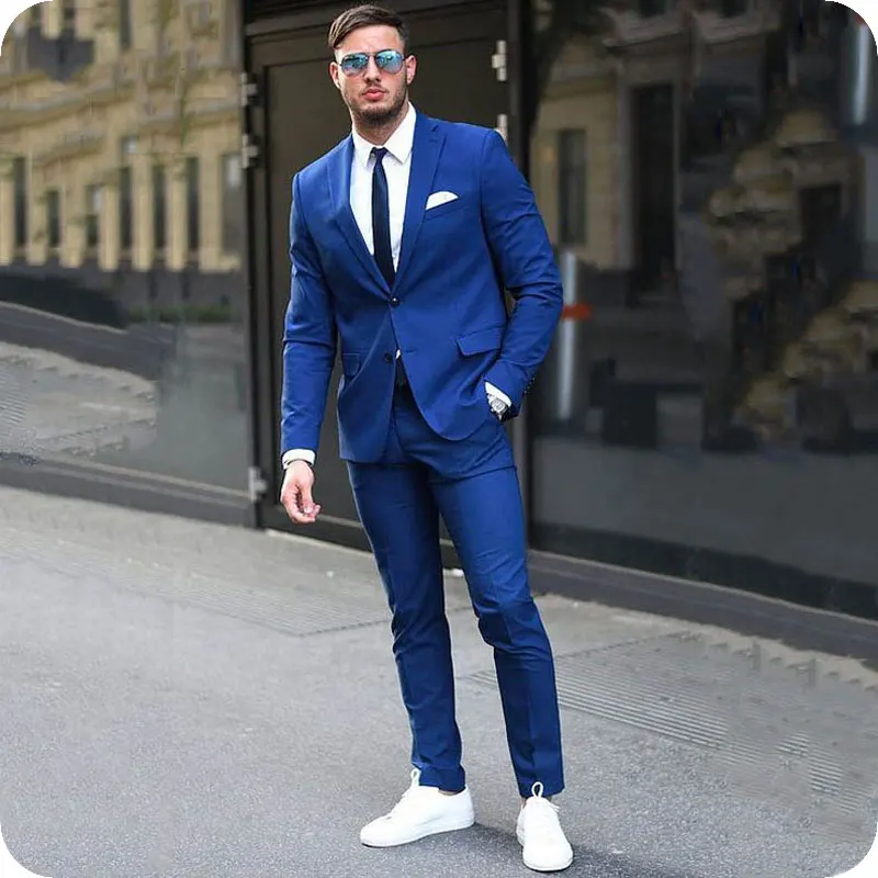 Королевский синий мужские классические костюмы для бизнеса Slim Fit жених смокинг под заказ Мужской Блейзер Куртка 2 шт. костюм Homme Prom Ternos