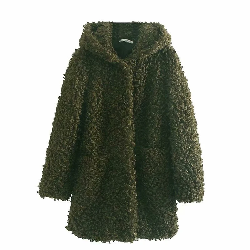 OZZFF2187 RR Hooded Solid Thick Coats Women Fashion Faux Fur Jackets Women Elegant Pockets Long Sleeve Coats Female Ladies JG - Цвет: OZZFF2187