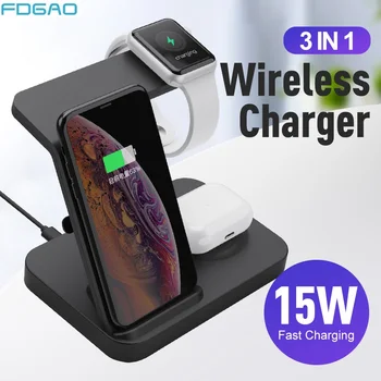 

3 in1 15W Qi Wireless Charger Dock Station for iphone 11 XS XR X 8 Fast Wireless Charging Stand For Apple Watch 5 4 Airpods Pro