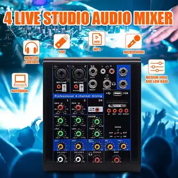 

Professional 4 Channel Mixer Audio Studio DJ Karaoke Mixing Console Amplifier Digital Microphone Sound Phantom Power for KTV