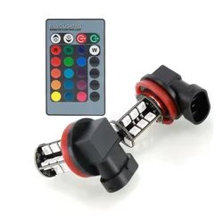 2 pçs h11 h9 h8 5050 led 27smd rgb luz de nevoeiro carro tuning farol lâmpada controle remoto exterior decoração do carro acessórios