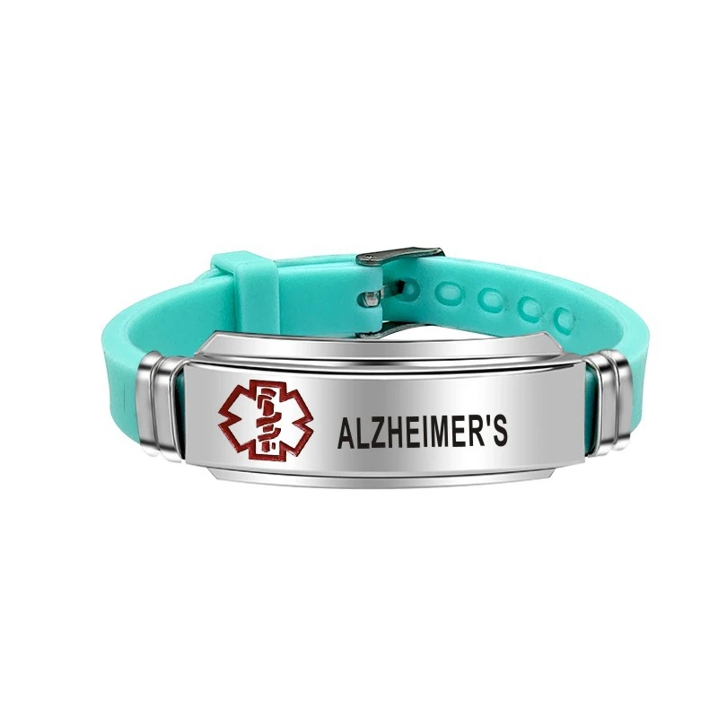 Creative Red Medical Alert Green Silicone Bracelet Stainelss Steel Alzheimer's Disease ID Bracelets For Women Men | Украшения и