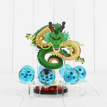

15cm Dragon Ball Z Shenron Figures Toy Golden and Green Dragon Figure Set Shenlong + 7pcs 4cm Dragonballs Crystal ball