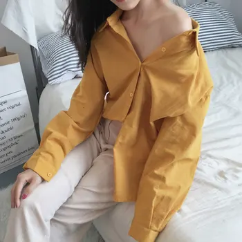

2020 Spring And Autumn New Retro Temperament Solid Color Wild Long-sleeved Shirt Loose Was Thin Shirt Women