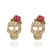 ER420 европейской и американской моды торговля Ювелирные Розы Цветочный череп глава Цвет Кристалл Серьги-гвоздики для Для женщин jewelry