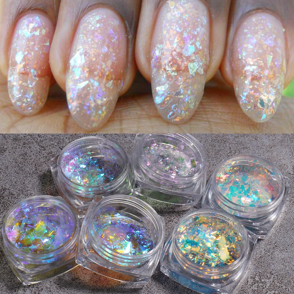 Ice Crystal Opal Sequins Manicure Nail Powder Nail Flakes Nail Glitter Nail Decoration Nail Decorations Glitter Flakes Nail Paillettte 3D Thin Charms Decoration Aurora Powder Dust