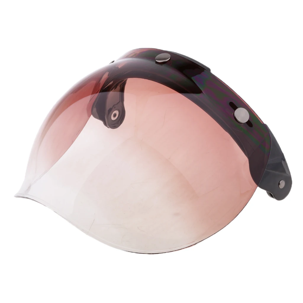 3 Snap Gradient Motorcycle Vintage Retro Helmet Bubble Visor Flip Up Open Face Shield Lens