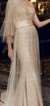 Дешевые robe de soiree Новая мода с открытым плечом тюль vestido de festa вечерние платья вечернее платье для матери невесты - Цвет: same as picture