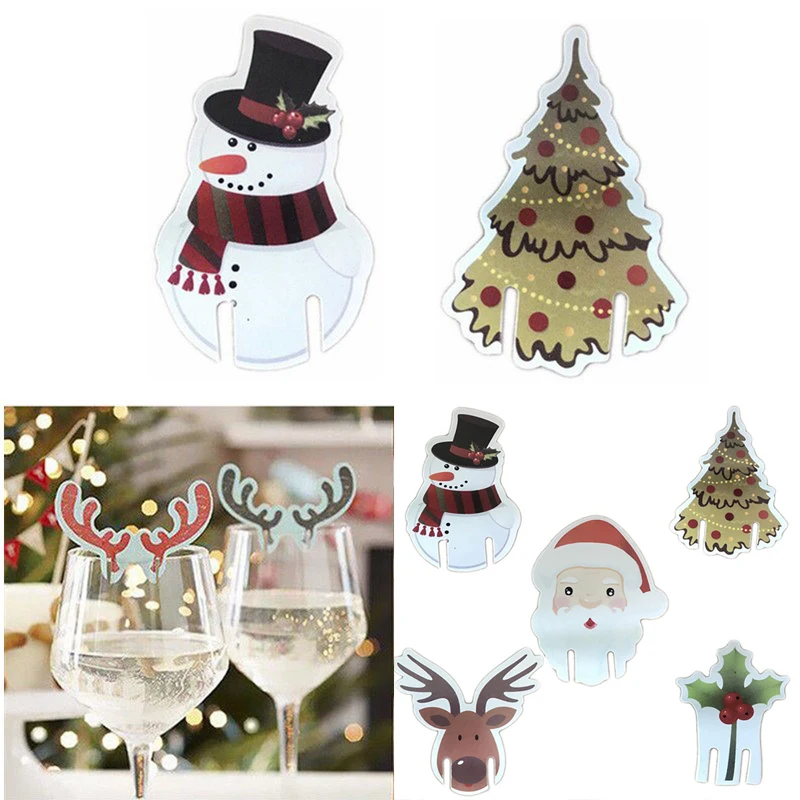 10pcs Christmas Decorations Christmas Cup Cards Merry Christmas Ornament For Home Glass Sign Flag Decor New Year Party Supplies