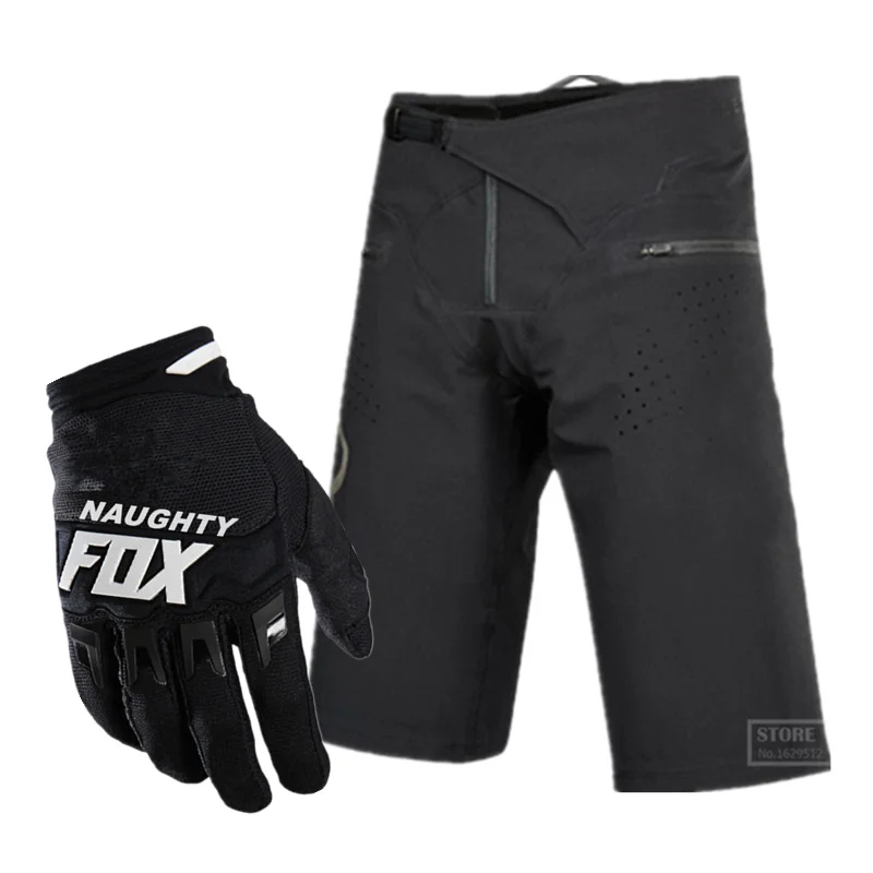 NAUGHTY FOX FLEXAIR MTB DH велосипедные шорты для внедорожных мотоциклов Горные грязные велосипедные гоночные шорты XC MX перчатки шорты для мотокросса - Цвет: With Gloves Black