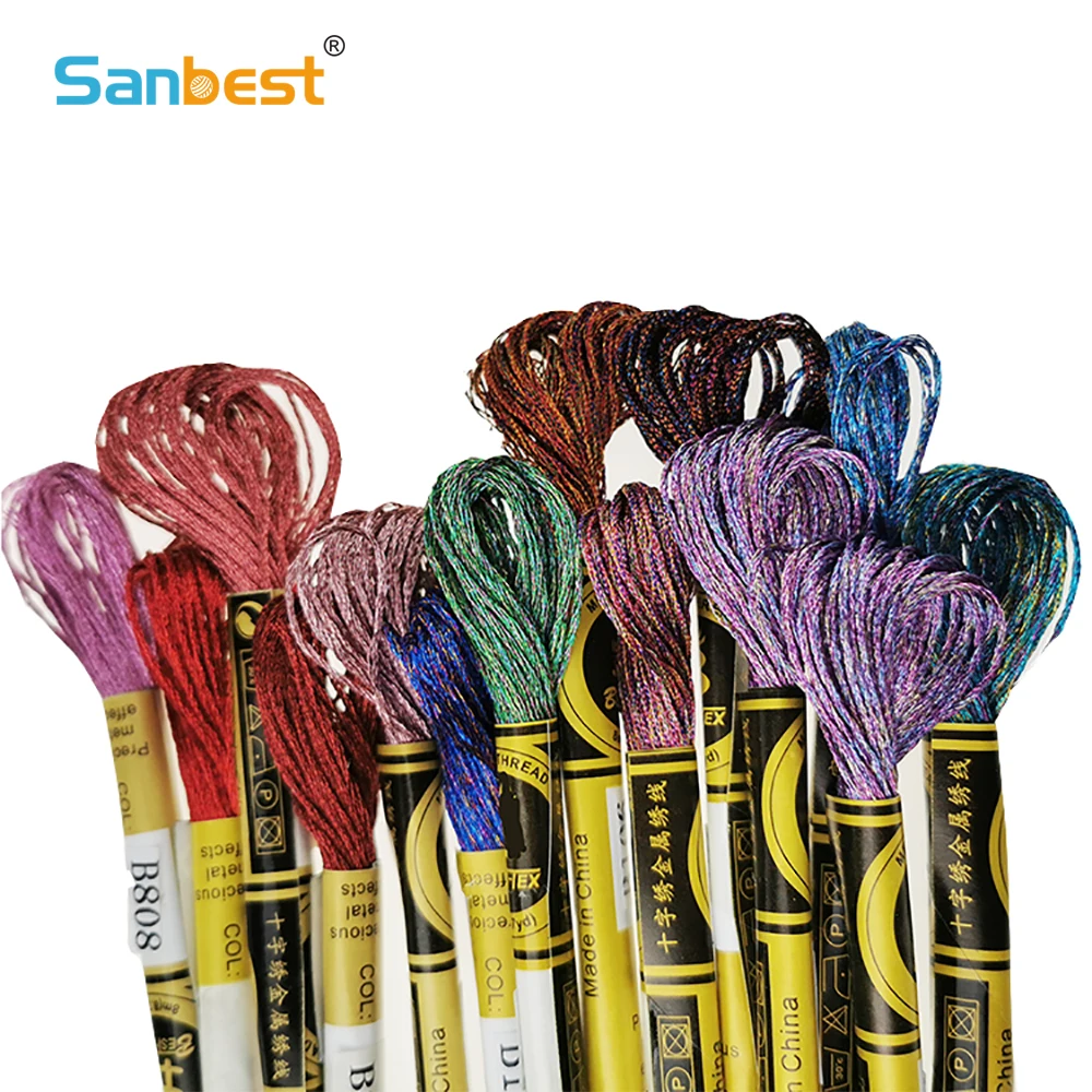 Sanbest Metallic Cross Stitch Thread Shiny Effect Embroidery Threads DIY Decor Hand Knitting