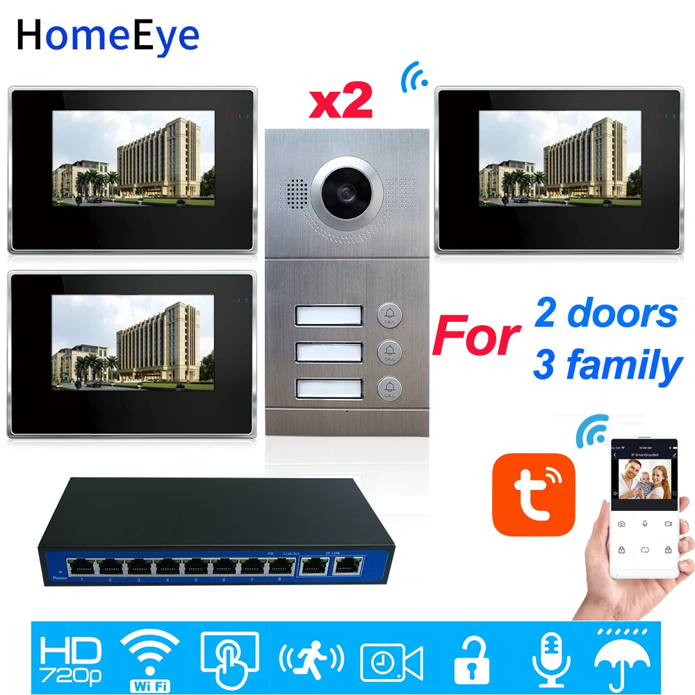 3-Family 2-Door Home Access Control System 960P 7inch WiFi IP Video Door Phone Wifi Video Intercom TuyaSmart APP Remote Unlock 3-Family 2-Door Home Access Control System 960P 7inch WiFi IP Video Door Phone Wifi Video Intercom TuyaSmart APP Remote Unlock