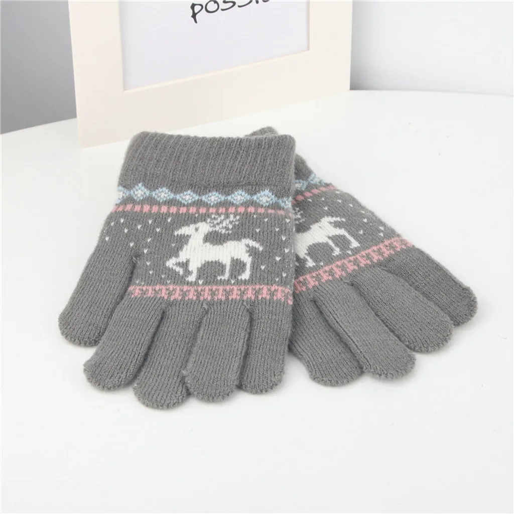 Children Cashmere Christmas Deer Acquard Weave Warm Gloves Thermal Fleece Clothing Touchscreen Gloves Winter#YL5