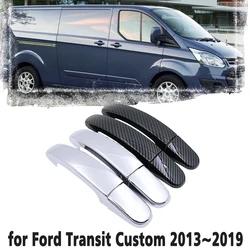 Black Carbon Fiber Car handle Or Chrome Door Handles Cover for Ford Transit Custom 2013~2019 Car Accessories Cap 2014 2015 2016
