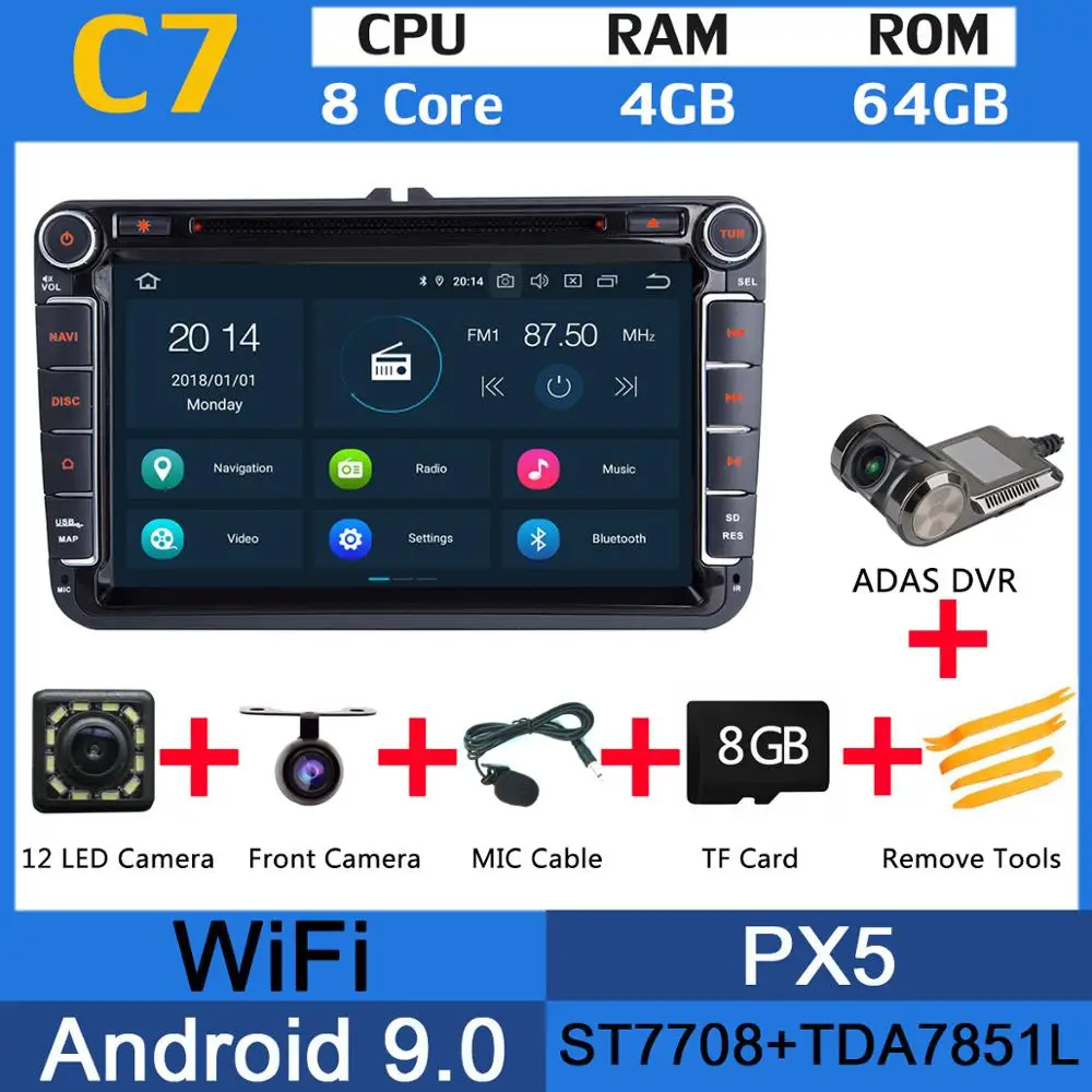 PX5 ADAS PX6 4G+ 64G Android 9,0 автомобильный DVD gps Raido для VW Skoda Seat Bora Jetta Golf Plus Passat CC Touran Tiguan Sharan Polo DSP CarPlay - Color: PX5 ADAS