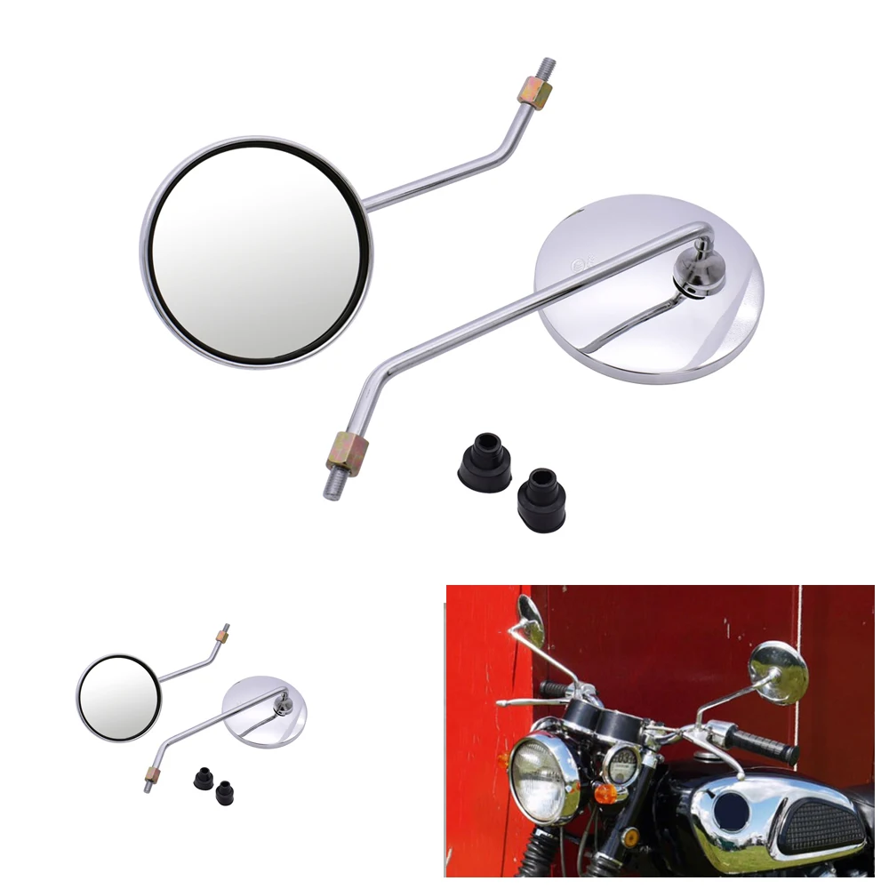 Universal Motorcycle Mirrors Aluminum Chrome Round Mirror Long Stem For