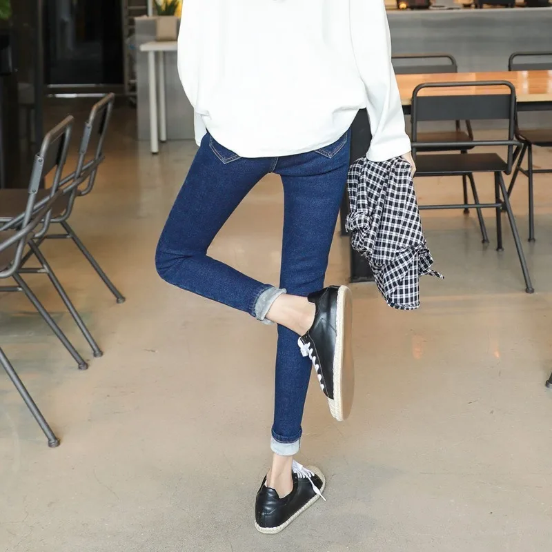 Black Plus Velvet Thicken Jeans Woman Autumn High Waist Jeans Femme Long Pencil Pants Women Warm Denim Winter Ladies Jeans-85