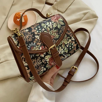 

Brand Saddle Hand Bag Retro Flower Print Leather Handbags For Women 2020 Trend Luxury Designer Lady's Shoulder Cross Body Bags