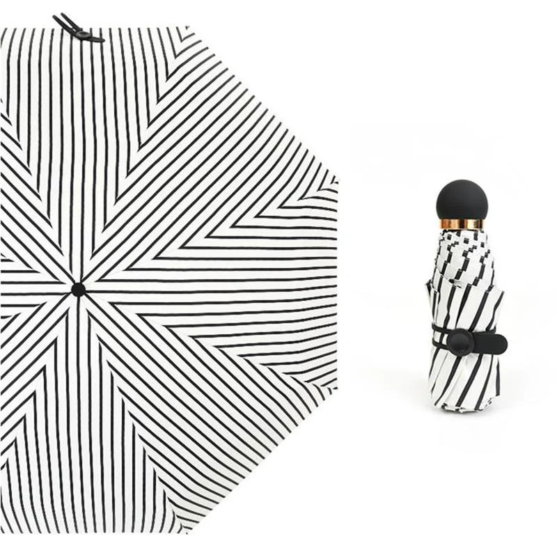 White Only Jime Creative Stripe Black Plastic Umbrella Sunshade Increase Folding Umbrella Sunscreen Rainproof Pocket Mini Umbrella - Цвет: White