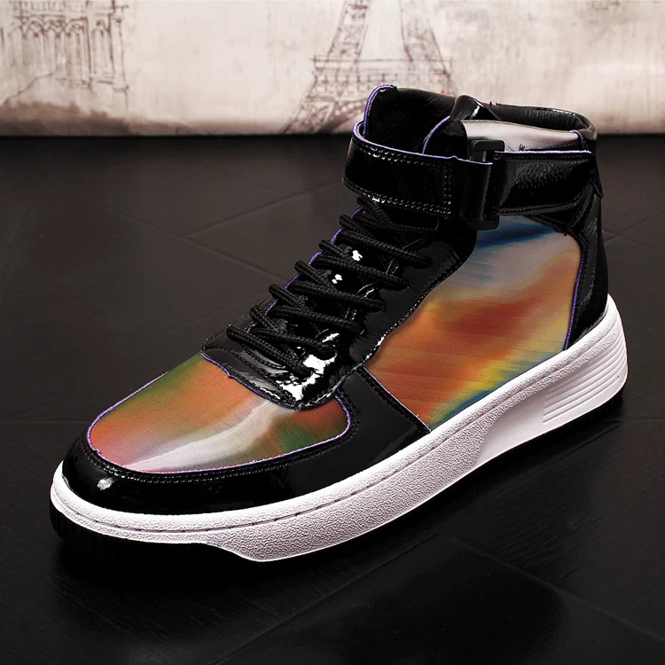 New high quality Men streets colorful glossy high tops Casual flats Shoes ankle boot moccasins skateboard Shoes zapatos hombre - Цвет: 1