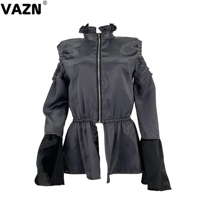 VAZN новая однотонная пышная Сексуальная Женская Весенняя футболка с длинным рукавом и круглым вырезом Normcore футболка Офисная Женская одежда для работы Футболка