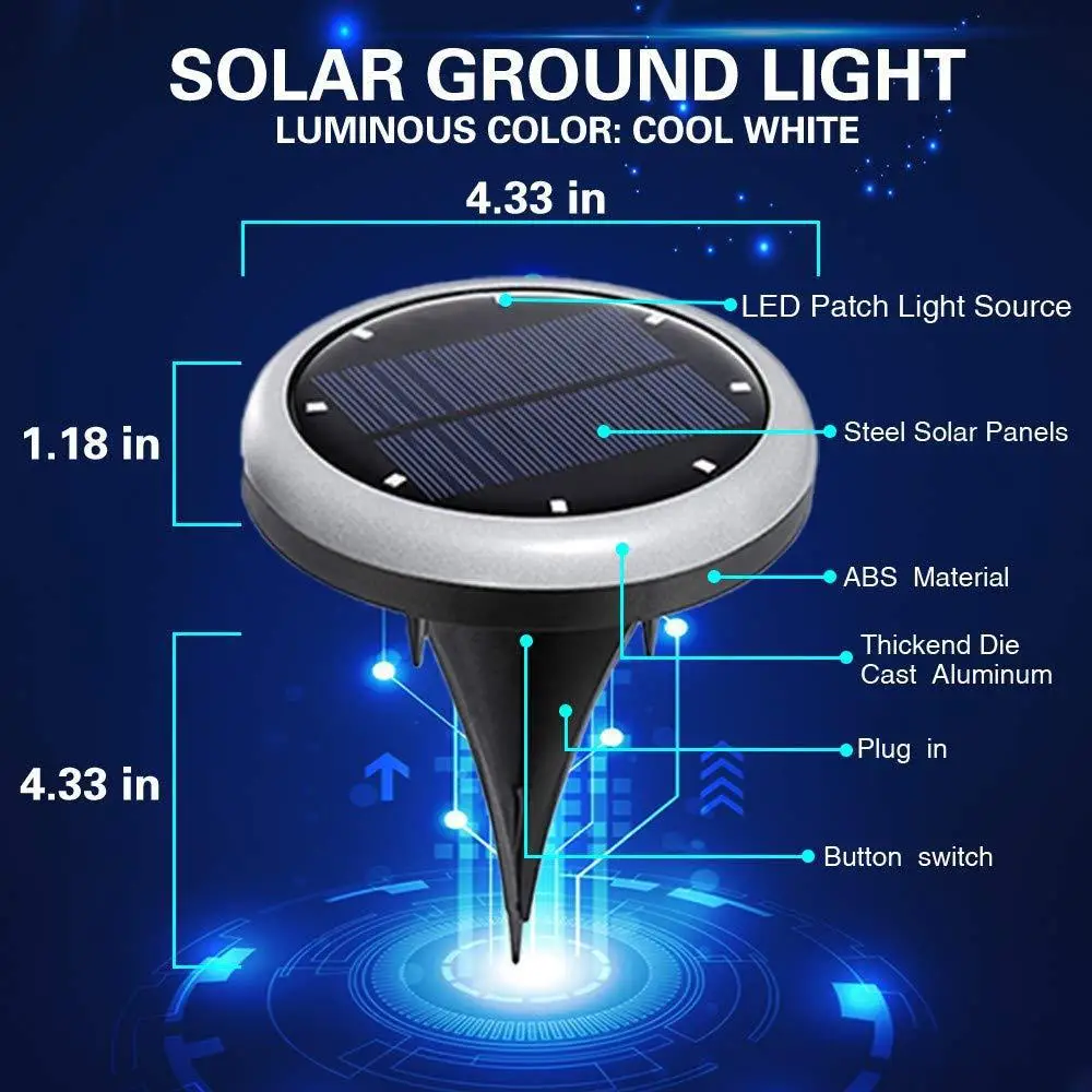 LumiParty 8Leds Solar High Brightness Underground Paving Light Buried Lamps LED Garden Lawn Light Outdoor Solar Garden Light