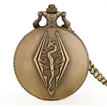 Винтажные Ретро старшие свитки Skyrim кварцевые карманные часы с цепочкой кулон ожерелье мужские женские Fob часы# TD2036