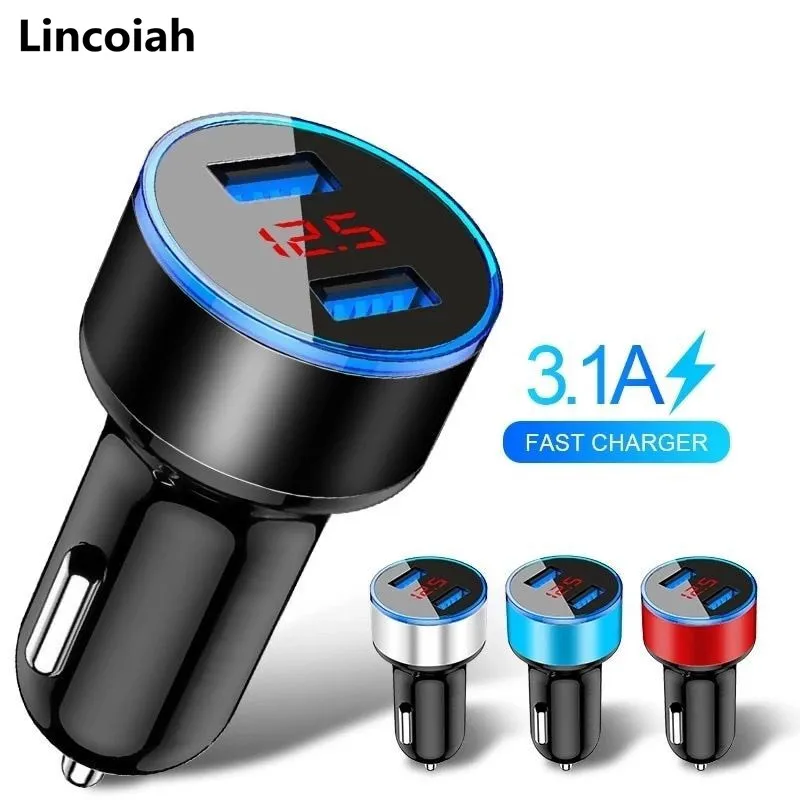 3.1a Led Display Dual Usb Car Charger Universal Mobile Phone Aluminum