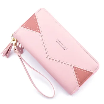 

2019 New Style Carrying Wallet WOMEN'S Long Zip Fashion Stitching Contrasting Color Wallet Large Capacity Leather Wallet Mobile