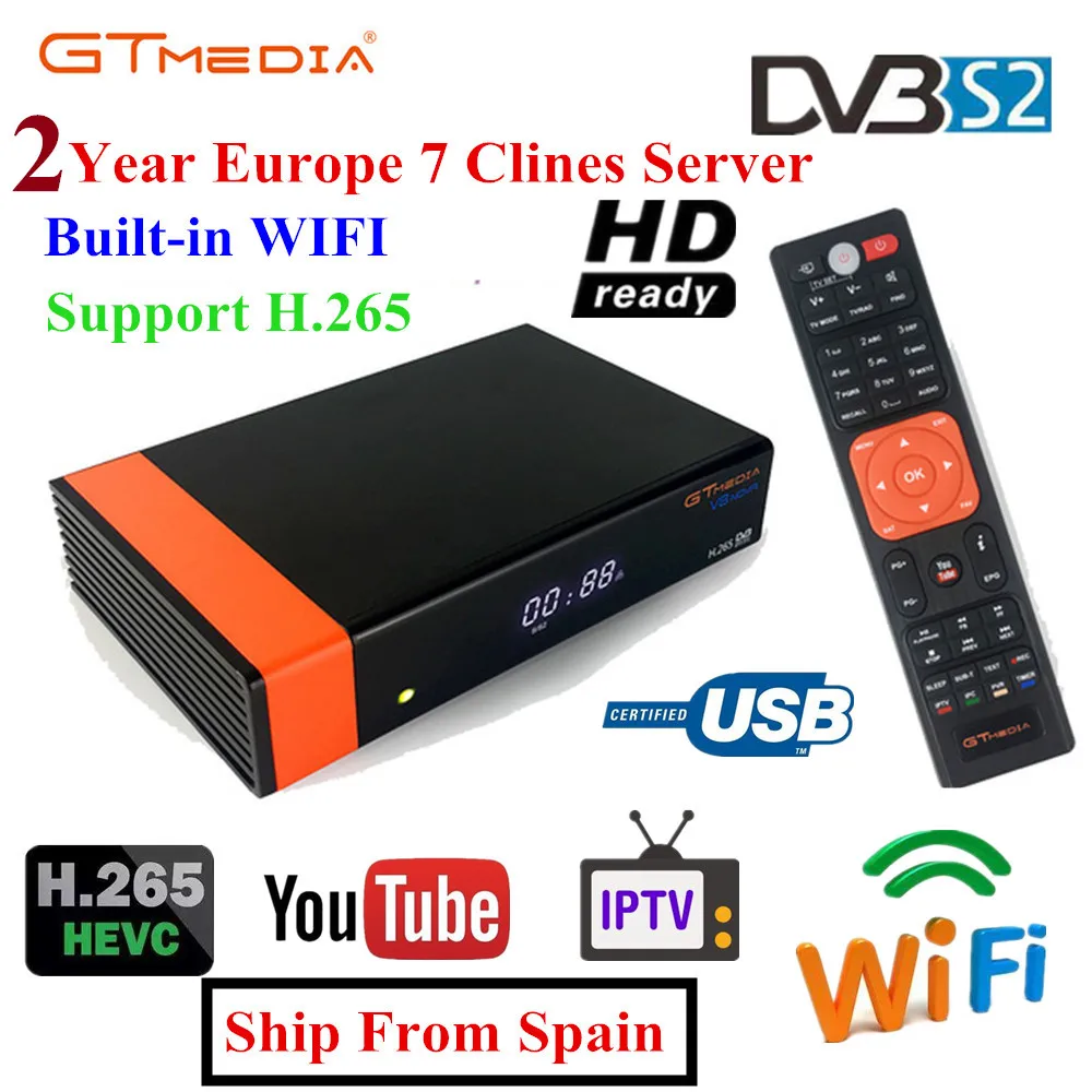 GT медиа V8 Nova DVB-S2 Freesat V7s hd спутниковый ресивер H.265 встроенный wifi+ 1 год Европа Испания CCcam Новая версия V8 супер