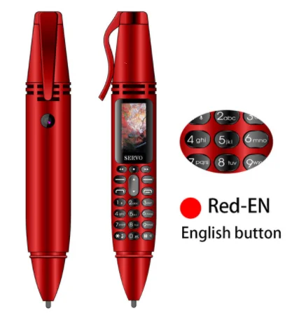 Red EnglishButton Миниатюрная ручка для экрана, маленький мини мобильный телефон, две sim-карты, Bluetooth, набор номера, мобильный телефон с фонариком, записывающая ручка, fm-радио - Цвет: Red EnglishButton