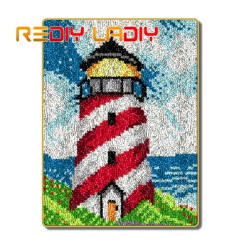 

Latch Hook Rug Kits DIY Crocheting Carpet Rug Lighthouse Acrylic Yarn Printed Canvas Cushion Mat Crochet Tapestry Hobby & Crafts