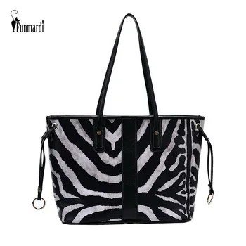 

FUNMARDI Zebra Stripe Women Handbag 2020 PU Leather Bags Vintage Totes Bag Female Shoulder Bag Trendy Top-Handle Bag WLHB3091