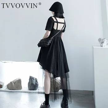 

Korea Mesh Black Dress Women Mesh Fashion Backless 2020 Summer Irregular Hollow Out Small Fresh Minority Casual Dress DMY4991