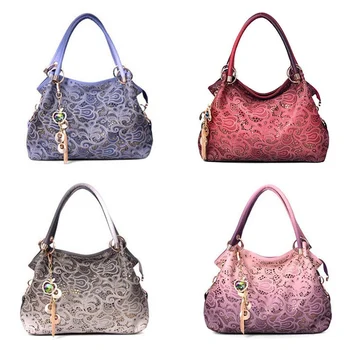 

Women Trendy Handbag Tote Hollow Carving PU Leather Large Capacity Shoulder Bag Girls Ladies Gradient Top-handle Shoulter Bag