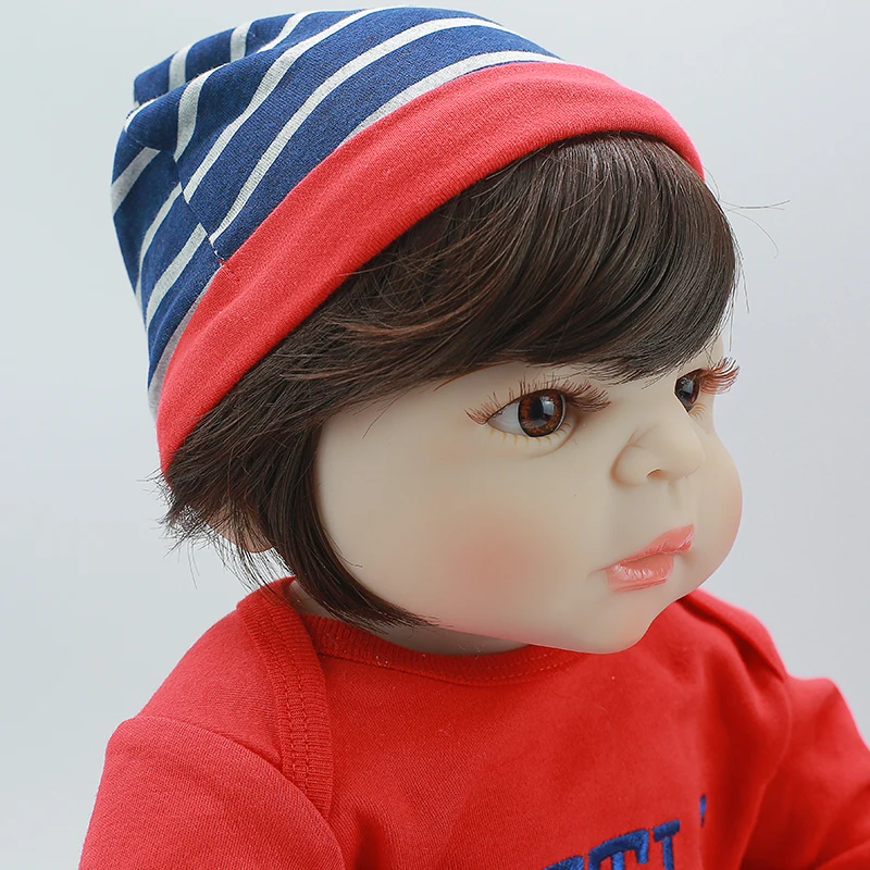 22 дюйма полный Силиконовый Reborn Baby Boneca короткие волосы Очаровательная Кукла Brinquedos лучшая реборн игрушка для мальчика игрушка