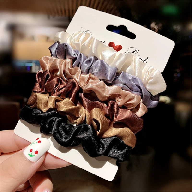 6PCS/Set Women Elegant Solid Elastic Hair Bands Scrunchies For Girls Sweet Ponytail Holder Rubber Headband Hair Accessories - Цвет: B