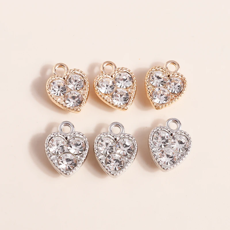 10 Stück 10*13mm Gold Silber Farbe Kristallherzen Anhänger für Halsketten Ohrringe Herstellung Zubehör Liebesanhänger DIY Schmuckzubehör – Detail 6