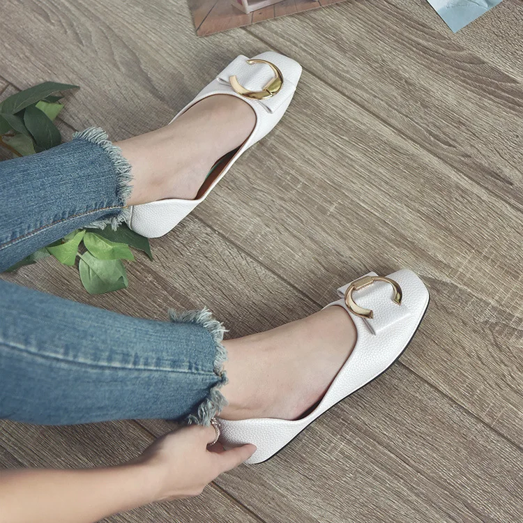

2017 Autumn New Style Korean-style Square Head Flat Shallow Mouth Belt Buckle-Style Fashion WOMEN'S Shoes Casual Small Leather S