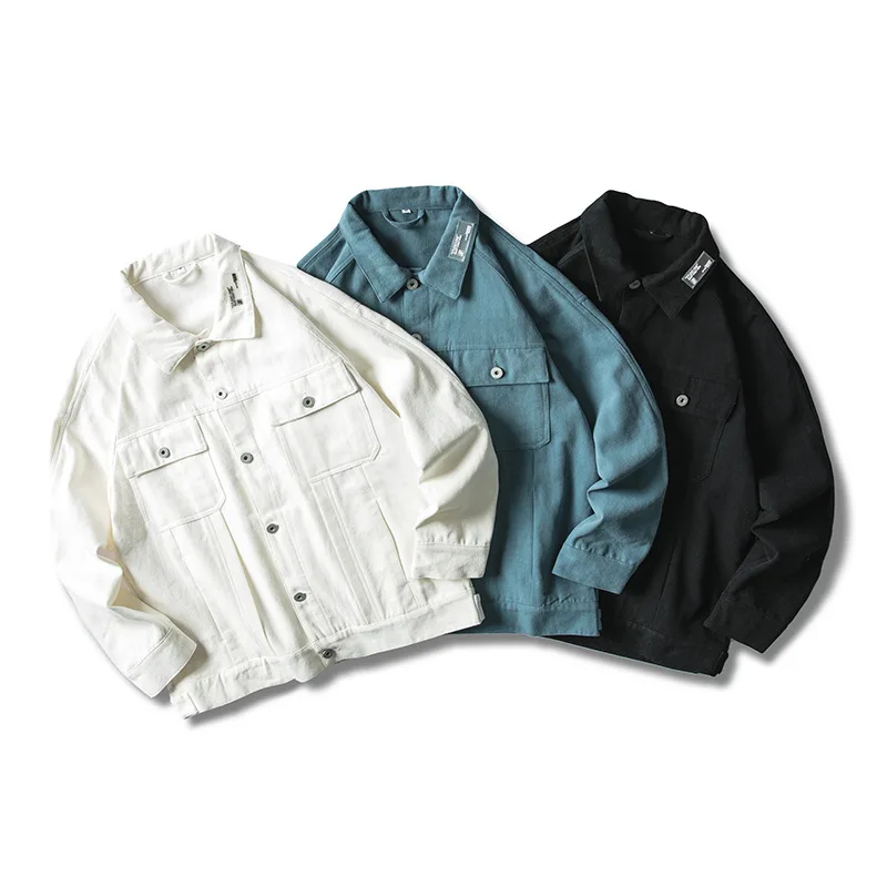 

City Where the Product Origional Multi-pockets Solid Color Fold-down Collar Workwear Coat Jacket Men's Patch Decoration Jacket T