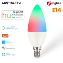 Owyean Zigbee 3.0 Smart E14 ampoules LED en forme de bougie RGB + W + C travail à intensité variable avec Hue Tuya vie intelligente Alexa domotique