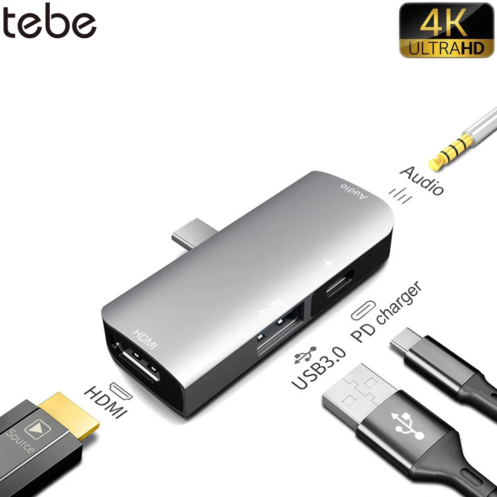 ОВБР Type C USB Hub 4 в 1USB до 4K HDMI 3 5 мм Jack Aux 0 адаптер для iPad Pro/MacBook Pro Huawei Тип c