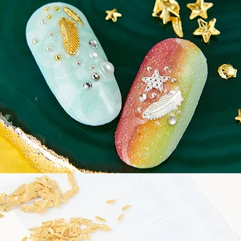 

RIKONKA 1Set/6Grids 3D DIY Golden Metal Rivets Moon Stars Nail Decorations New Arrival Mixed Shapes Shell Starfish Nail Art
