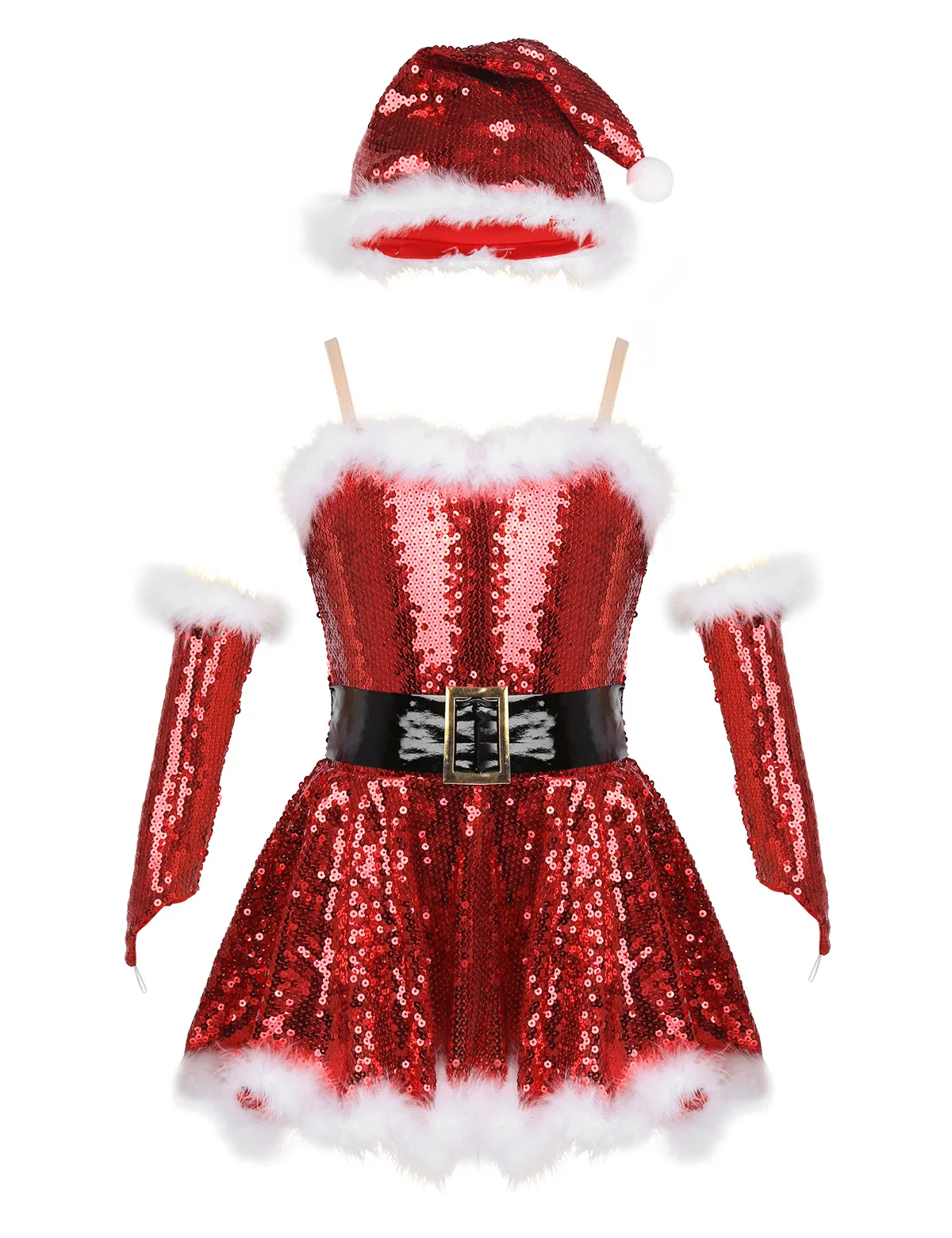 Детское праздничное платье для девочки вечерние Рождественский Санта танцевальный костюм наряд с пайетками, Фигурное катание на коньках