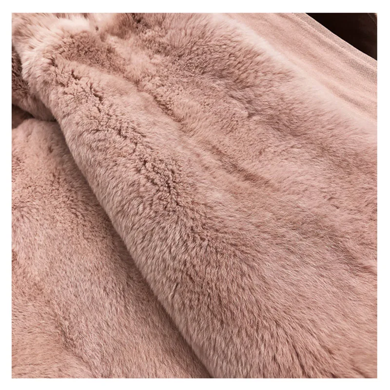 Natural Fur Coats Winter Coat Women Clothes Parkas Real Fur Rex Rabbit Fur Lining With Genuine Fox Fur Collar Female Jacket