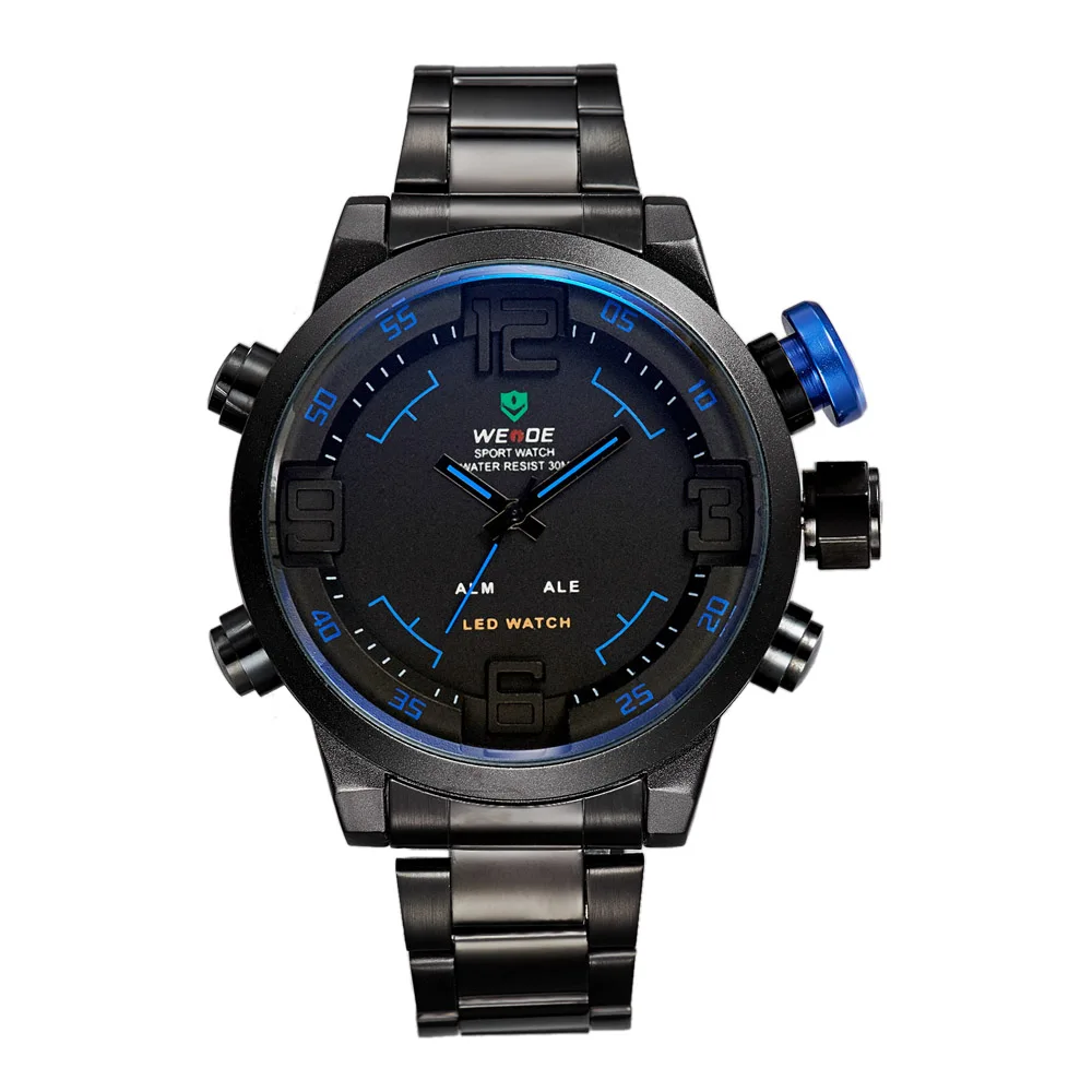 

WEIDE Brand Dual Time Zone Display Quartz Digtal Men Watches Calendar Alarm 3ATM Waterproof LED Sports Luminous Wristwatch