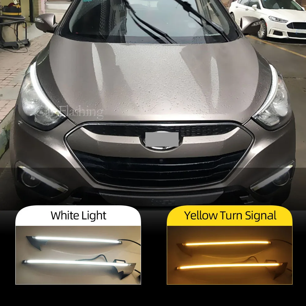 2PCS LED Daytime Running Light Yellow Turn Signal Relay Car Headlight Eyebrow Decoration For Hyundai IX35 2010 2011 2012 2013 | Автомобили