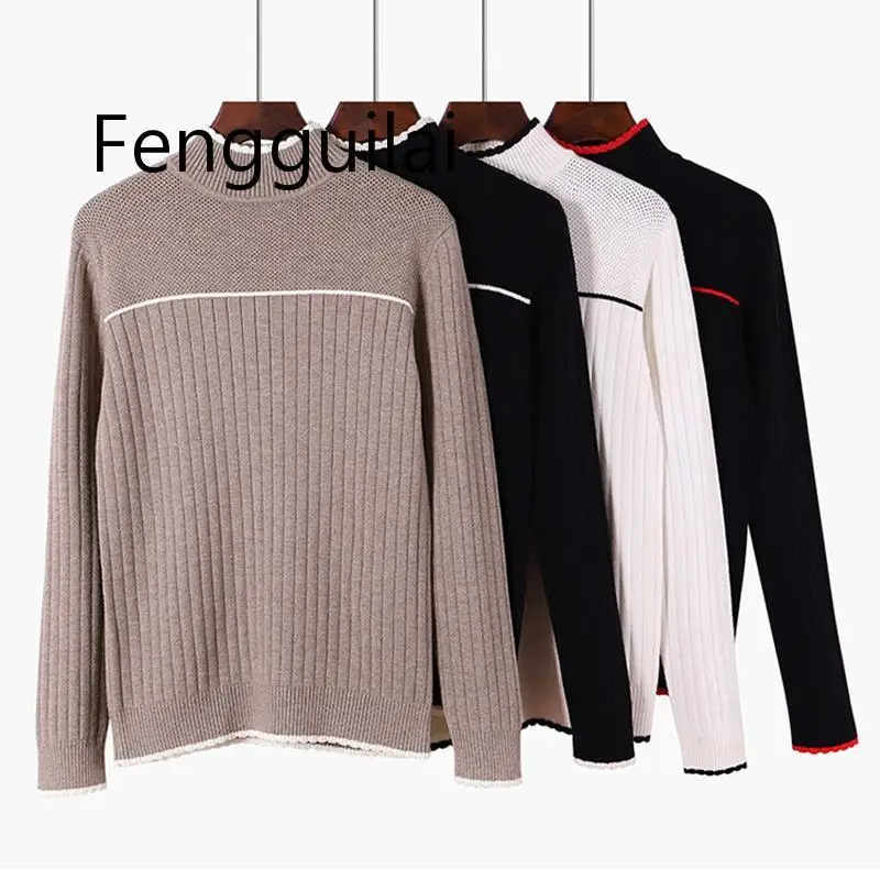 FENGGUILAI High Quality Thick Striped Women Sweater Color Block Ribbed Knitted Pullover jumper Autumn Winter Warm Female Sweater