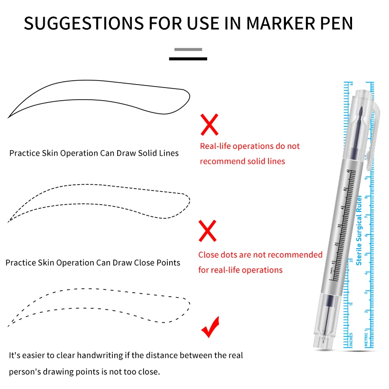 Профессиональный хирургический маркер для кожи Маркер для бровей ручка для татуировки кожи Маркер ручка с измерительной линейкой Microblading позиционирование инструмент