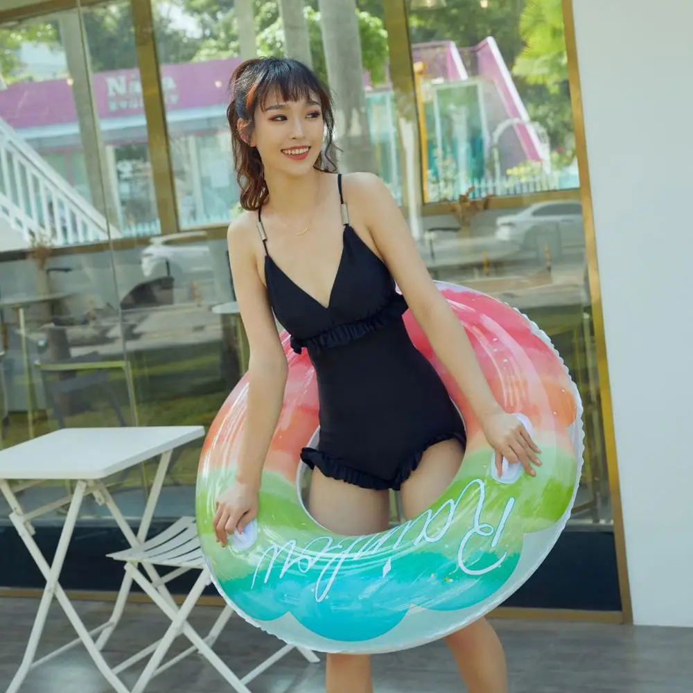 Pool Float Swimming Ring Adult Children Inflatable Toys Swimming Circle Thickened Pvc Rainbow Summer Outdoor Beach Water Games 4